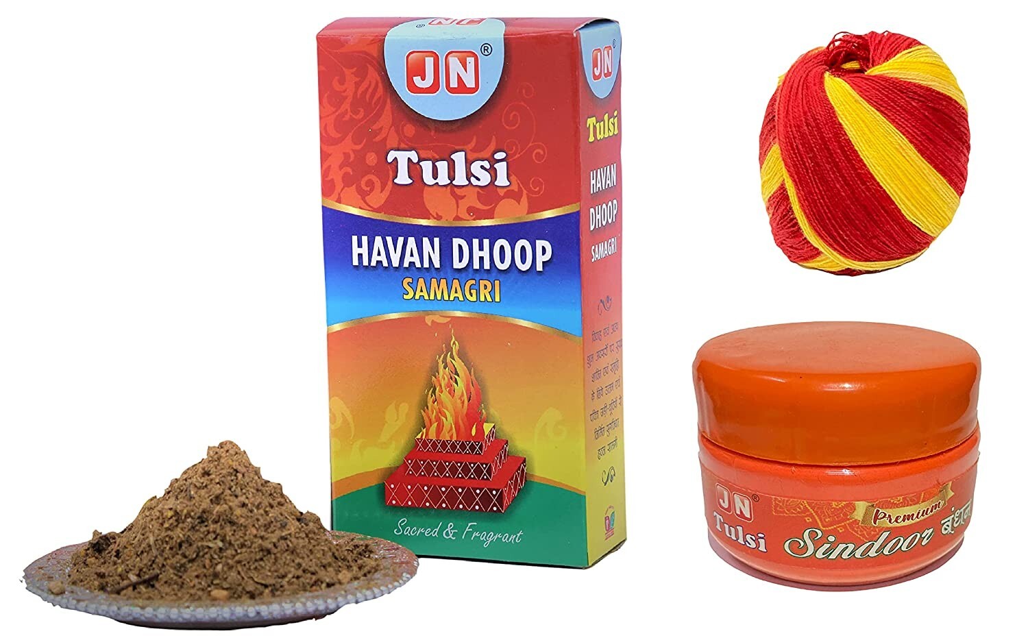 Combo of Kalava, Orange Sindoor and Hawan Samagri for Puja Mandir ...