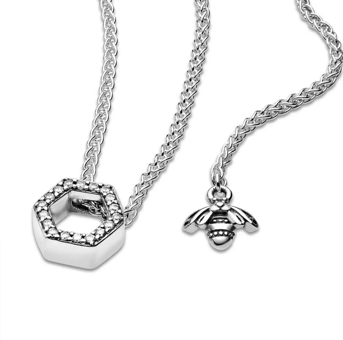Pandora Honeycomb Hexagon Collier CZ Necklace Authentic Silver 925