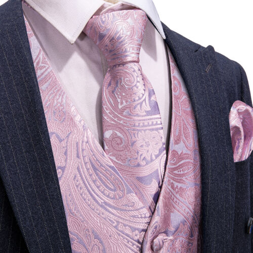 Rojo Paisley Hombres Chalecos Negro Traje Chaleco Conjunto Corbata Vestido de Boda Esmoquin V - Imagen 67 de 88