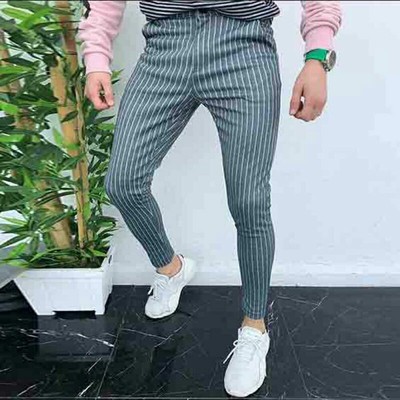 Pantalones Largos De Moda A Rayas Para Hombres Elegante Casual Joggers  Ajustados | eBay