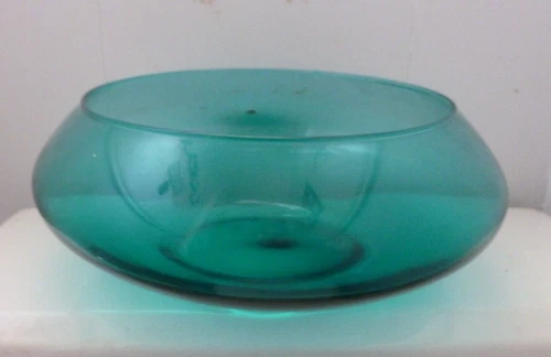 💥RETRO MCM- AQUA  ART GLASS CENTERPIECE LARGE BOWL-HAND BLOWN -BLENKO  ?????