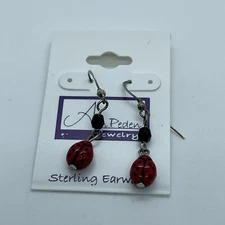 Ann Peden Sterling and Glass Lady Bug Dangle Earrings