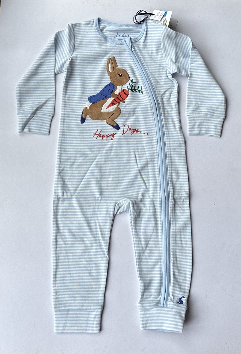 Joules Rabbit Design Joules Peter Rabbit Winfield Blue Stripe Artwork Romper Age 12-18 ...