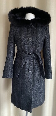 * MIMAR eleganter Mantel mit Wolle Kapuze und echt Pelz Größe 36 *