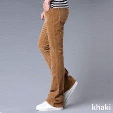 Men's Bell Bottom Flared Trouser Long Pants Corduroy Casual Plain Slim Retro