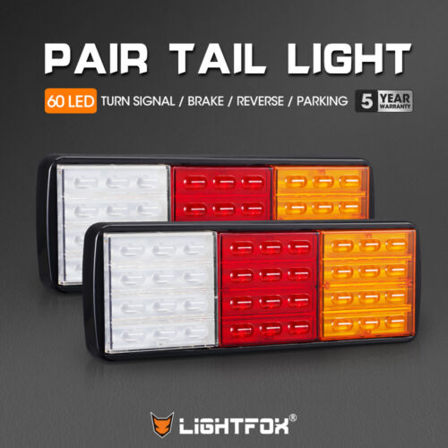 Lightfox Pair LED Tail Lights Stop Indicator Reverse Lamp 12V Trailer Truck Ute - Picture 1 of 12