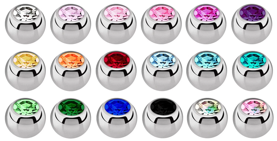 Set 2 Piercing Gioielli Titan Chiusura Sfere IN 1,2x5mm con Glitter Cristallo - Immagine 3 di 4