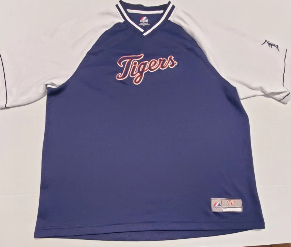 Detroit Tigers Jersey Mens Majestic MLB Pullover Blue White XL V