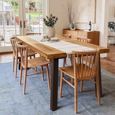 Acacia Wood Dining Table 6-Person Sandblast Natural Rustic Iron Legs 69in