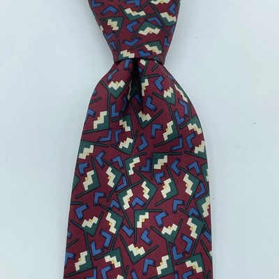 PIERRE BALMAIN Mens Burgundy Silk Geometric Necktie Designer Formal Wear 4x59