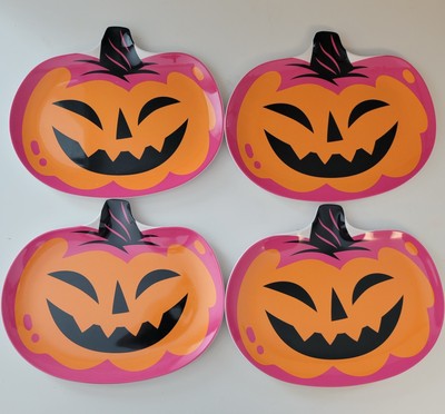 Hyde & Eek Melamine Pumpkin 10  Plates Pink Orange Halloween Lot Of 4 Salad 2024