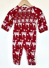 Kate Quinn Hearts And Llamas Red Jumpsuit Smocked Bodice 3-6 Months Long Sleeve