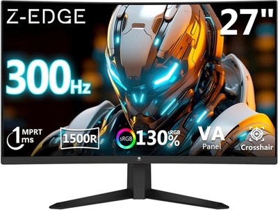 Z-Edge 27 Inch Curved Gaming Monitor 300Hz (DP) 240Hz (HDMI) 1ms MPRT Full HD