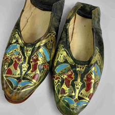 Vtg Art Leather Egyptian Designed Flats Slippers Made In India Antique