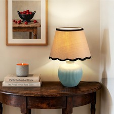 EDISHINE Ceramic Table Lamp with Adjustable Rattan Shade, Bedside Lamp