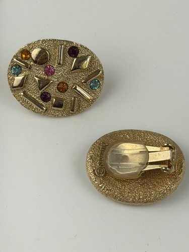 Sarah Coventry Vintage Golden Multi-Color Rhinestones Clip Earring Faux S415