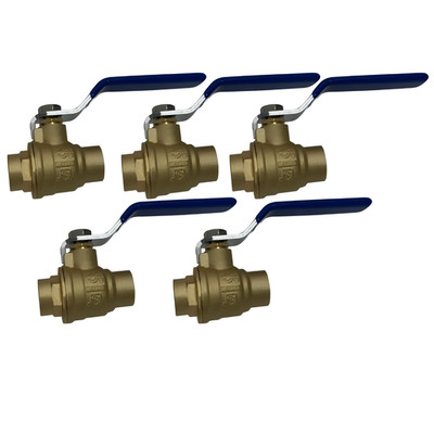 5 Pack XFITTING 1/2'' Sweat Ball Valve, Full Port, Lead Free Brass, 600 PSI, WOG