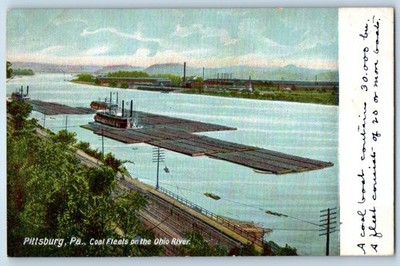 1910 Pittsburg Pennsylvania Vintage Postcard Coal Fleets Ohio River Steamer Ship