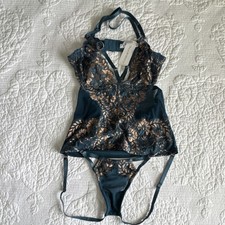 Coquette Teal Floral Lace Teddy Bodysuit Lingerie, Women  s Size M