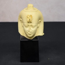 King Tut Egyptian Stone Composite Sculpture on Wooden Pedestal Base