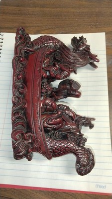 Chinese Dragon Figurine 7 Gods Of Good Luck & Fortune Stone Dragon Boat 8''