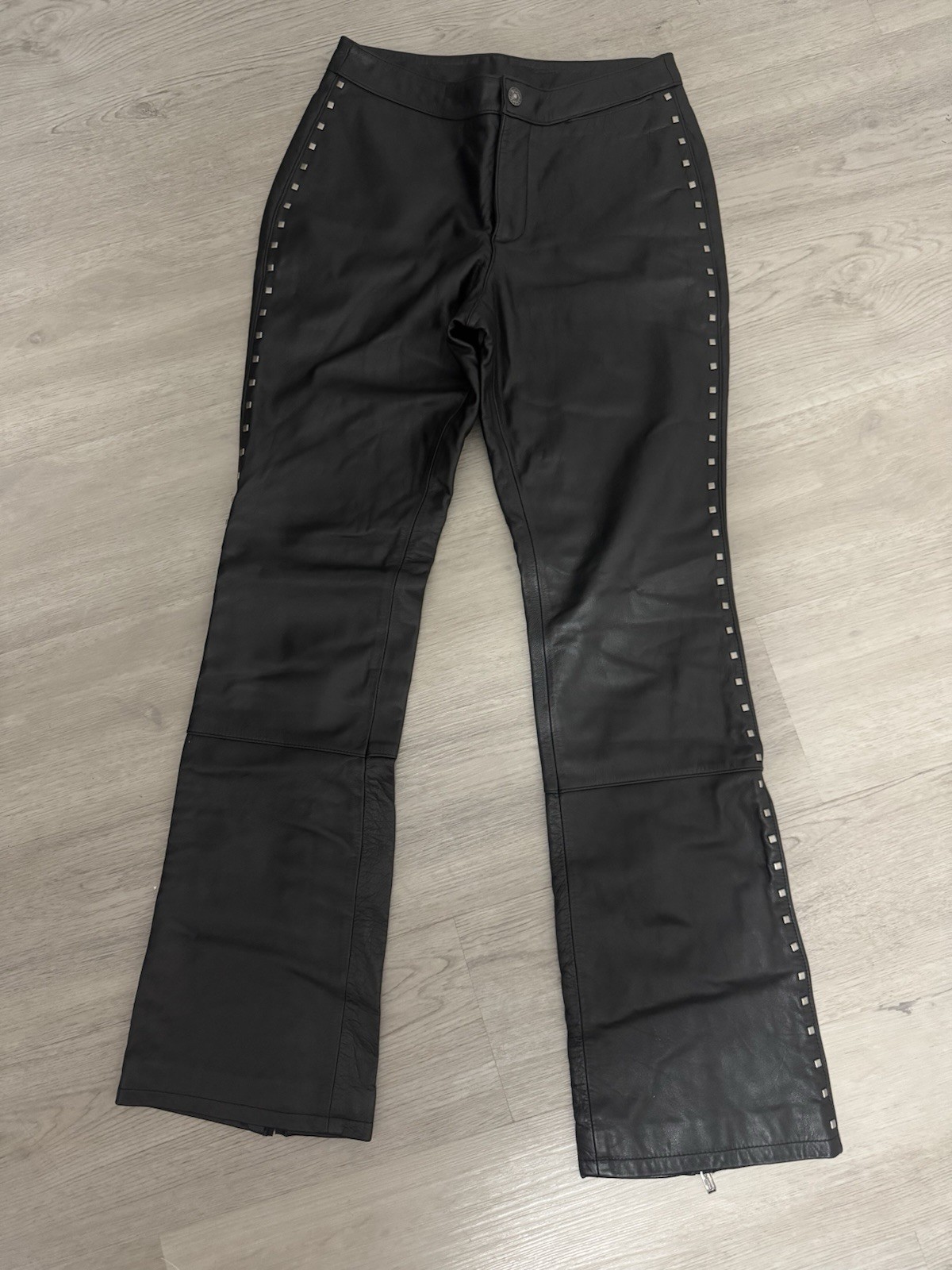 Harley Davidson Black Studded Leather Pants Womens  VTG Size 6