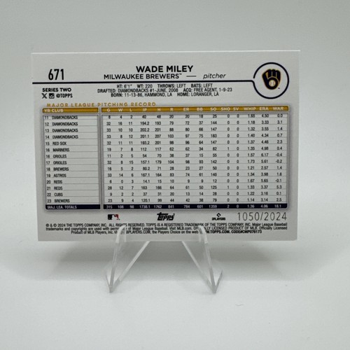 2024 Topps Series 2 - Wade Miley #671 Gold Border /2024 Brewers - Picture 2 of 2
