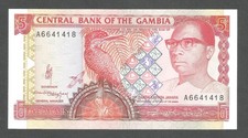 Gambia 5 Dalasis N.D. (1991); UNC; P-12a; BNB-B209a; Kingfisher; Cattle