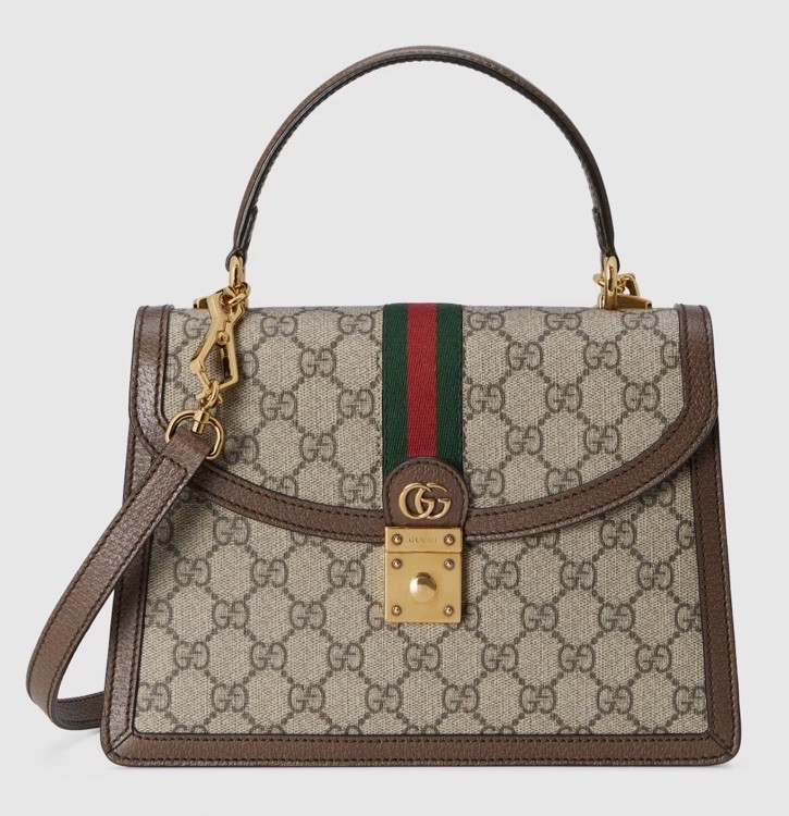$2980 Gucci Women's Ophidia Medium top handle bag beige and ebony