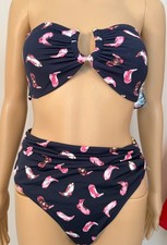 VICTORIA'S SECRET Cowboy Boot Bandeau High-Waisted Bikini, Navy/Pink XL, Was $70