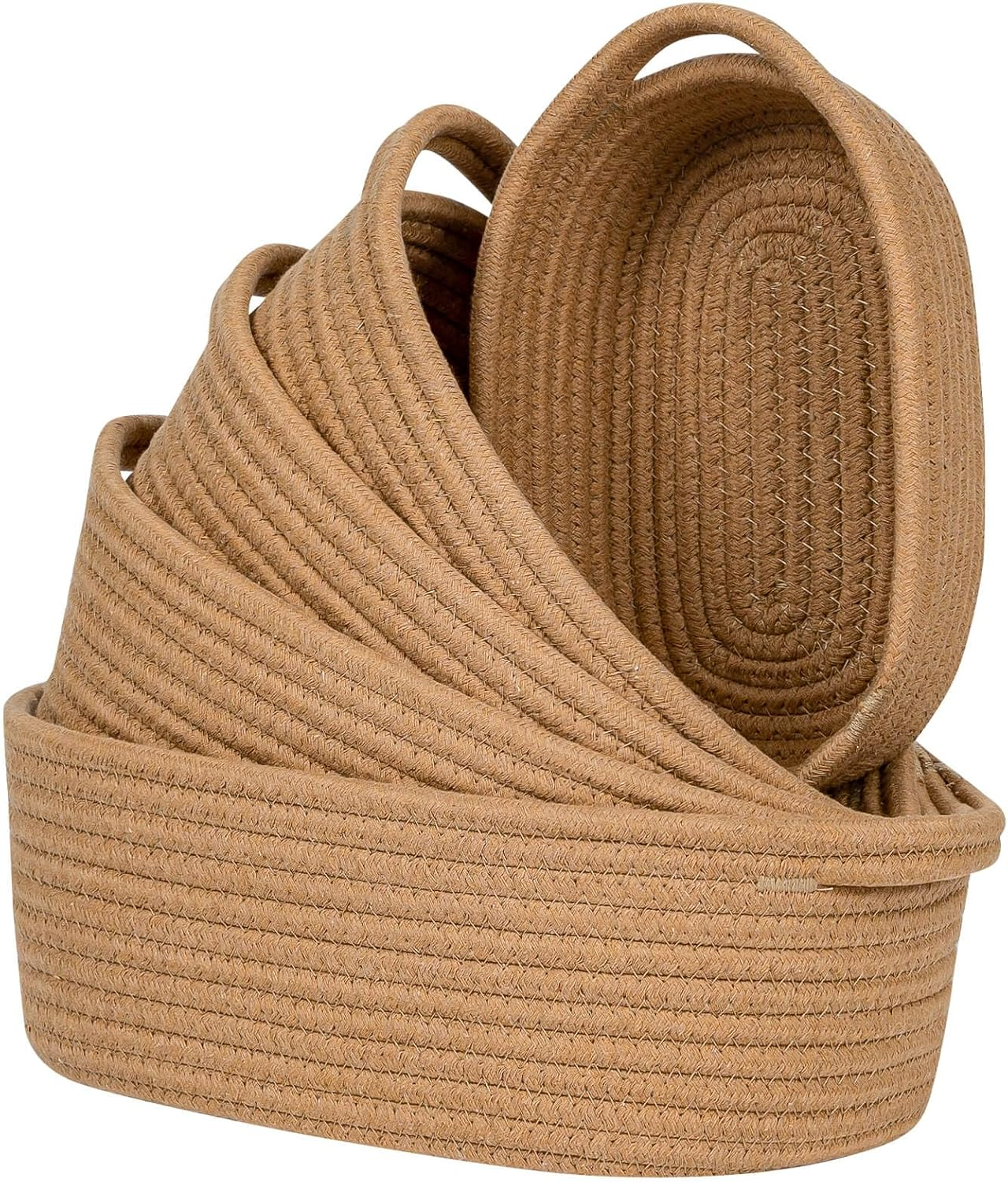 Small Cotton Rope Storage Basket Set 5, Shelves Baskets for Organizing with Hand