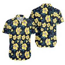 Black and Yellow Floral Tropical Men's Hawaiian Shirt Summer Luau Beach Gift