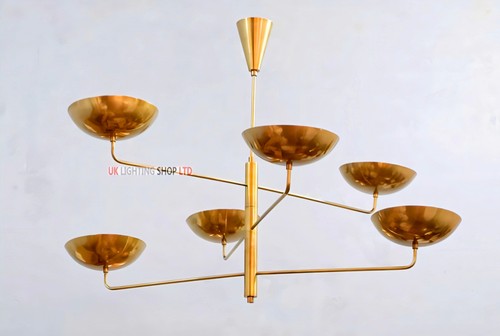 1950s Mid Century Italian Brass Fixture, 6 Curved Pendant Light | Sputnik Light - Picture 2 of 10