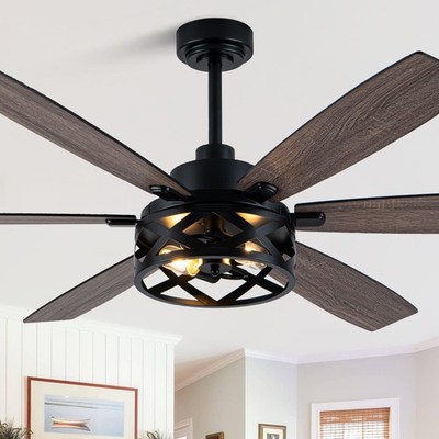 Dawn Whisper 60 Inch Farmhouse Ceiling Fans with Lights and Remote Large Blac...