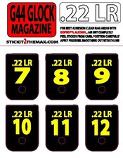 FITS GLOCK 44 .22LR YELLOW NUMBERED 7-12 MAGAZINE BASE PLATE STICKERS,set of 6