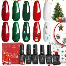 Christmas Gel Polish Set Red Green Glitter UV LED Soak Off Nail Kit