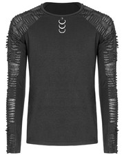 Punk Rave Mens Dieselpunk Top Black Gothic Shredded Long Sleeve Decayed T Shirt