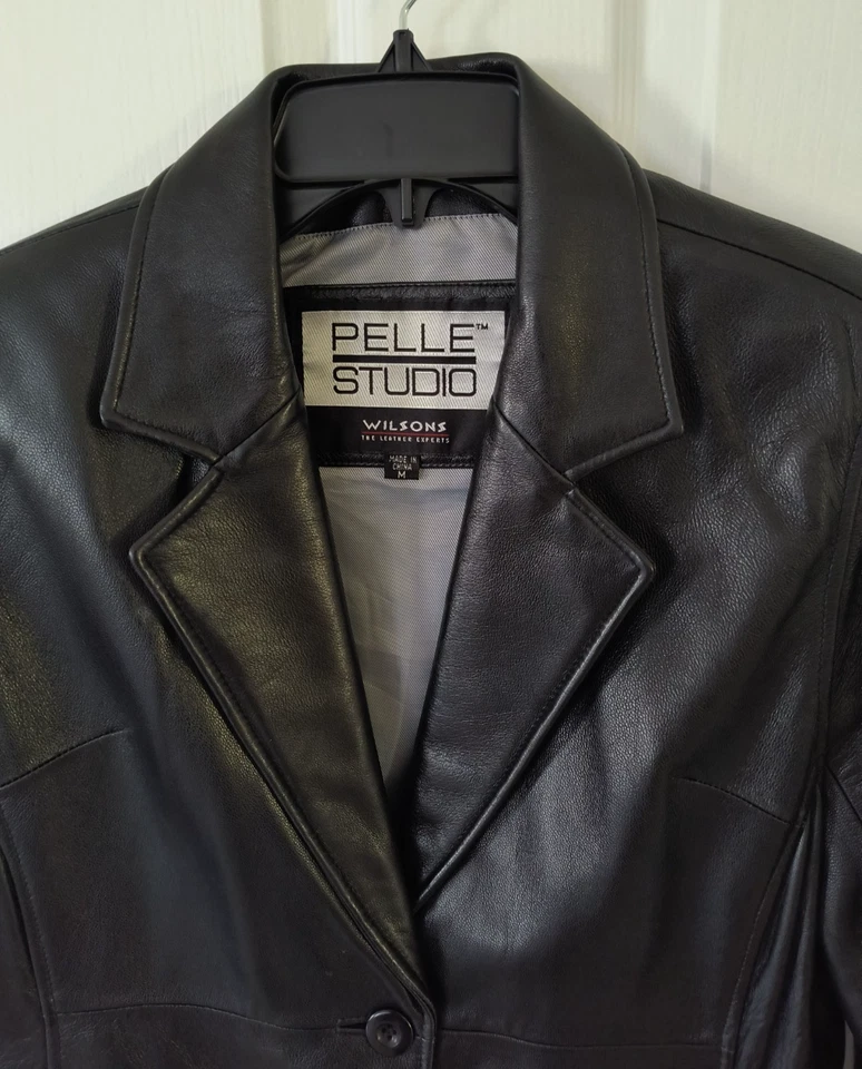 Chaqueta Blazer Wilsons Cuero Pelle Studio Mujer M Negra Cuero Genuino Foto 3 de 4
