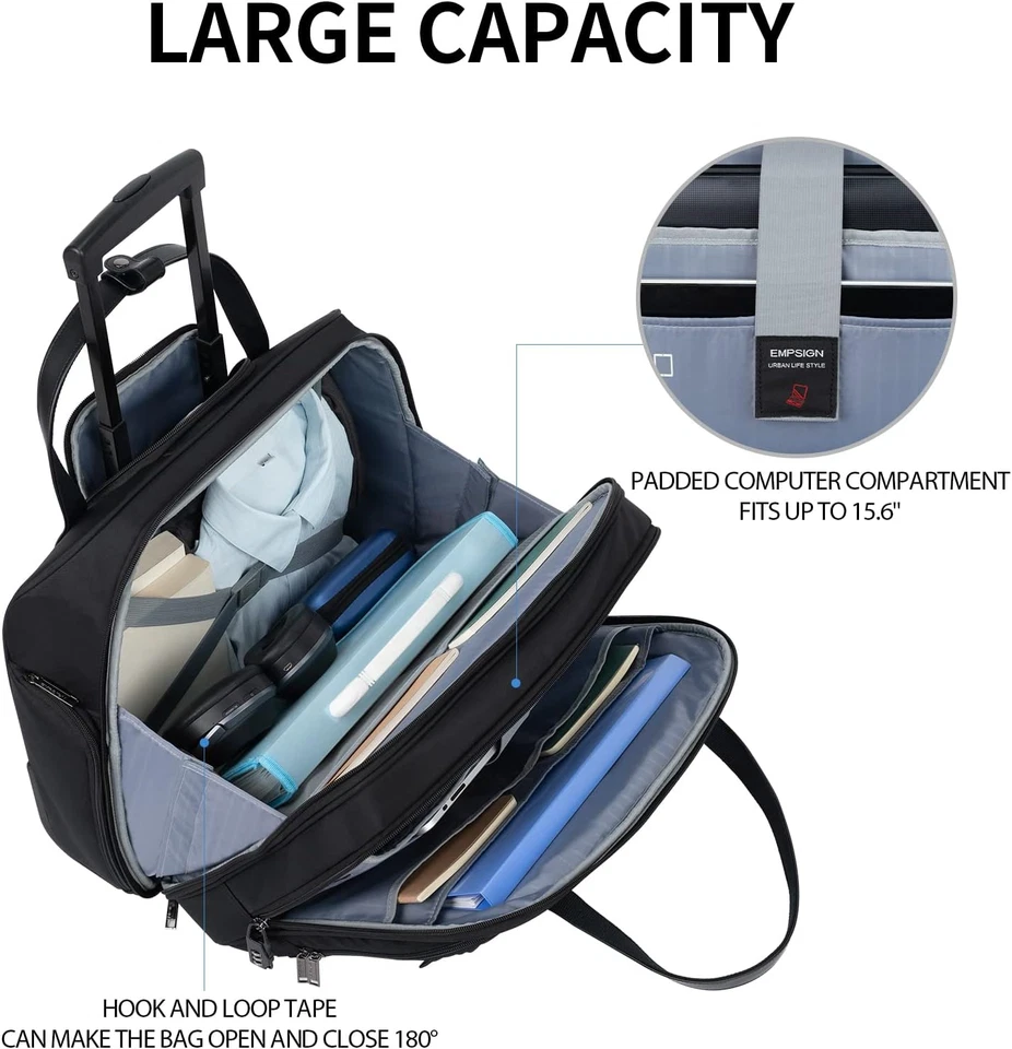 EMPSIGN Trolley Business Rolling Laptop Mit Rädern, Rolling Laptoptasche Für Fra - Bild 3 von 4