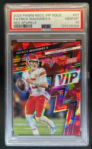 2025 Panini NSCC VIP Gold Packs Patrick Mahomes II Red Sparkle #/99 PSA 10