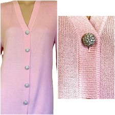 Gorgeous St John Pink Santana Knit Eve Jacket W Crystal Button sz 12