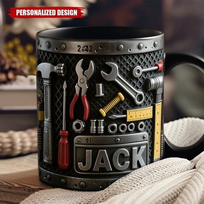 Personalized Toolbox Themed Mug, Custom Name Garage Mug - Gift For Mechanic, Car