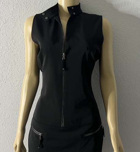Tahari schwarz ärmellos Stehkragen Etui Minikleid Gr. 12 - Bild 2 von 6