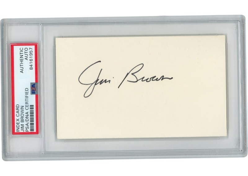 Jim Brown Autographed/Signed Cleveland Browns Index Card Slabbed PSA 54899