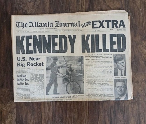 The Atlanta Journal November 22, 1963 "KENNEDY KILLED" Second Extra Original...