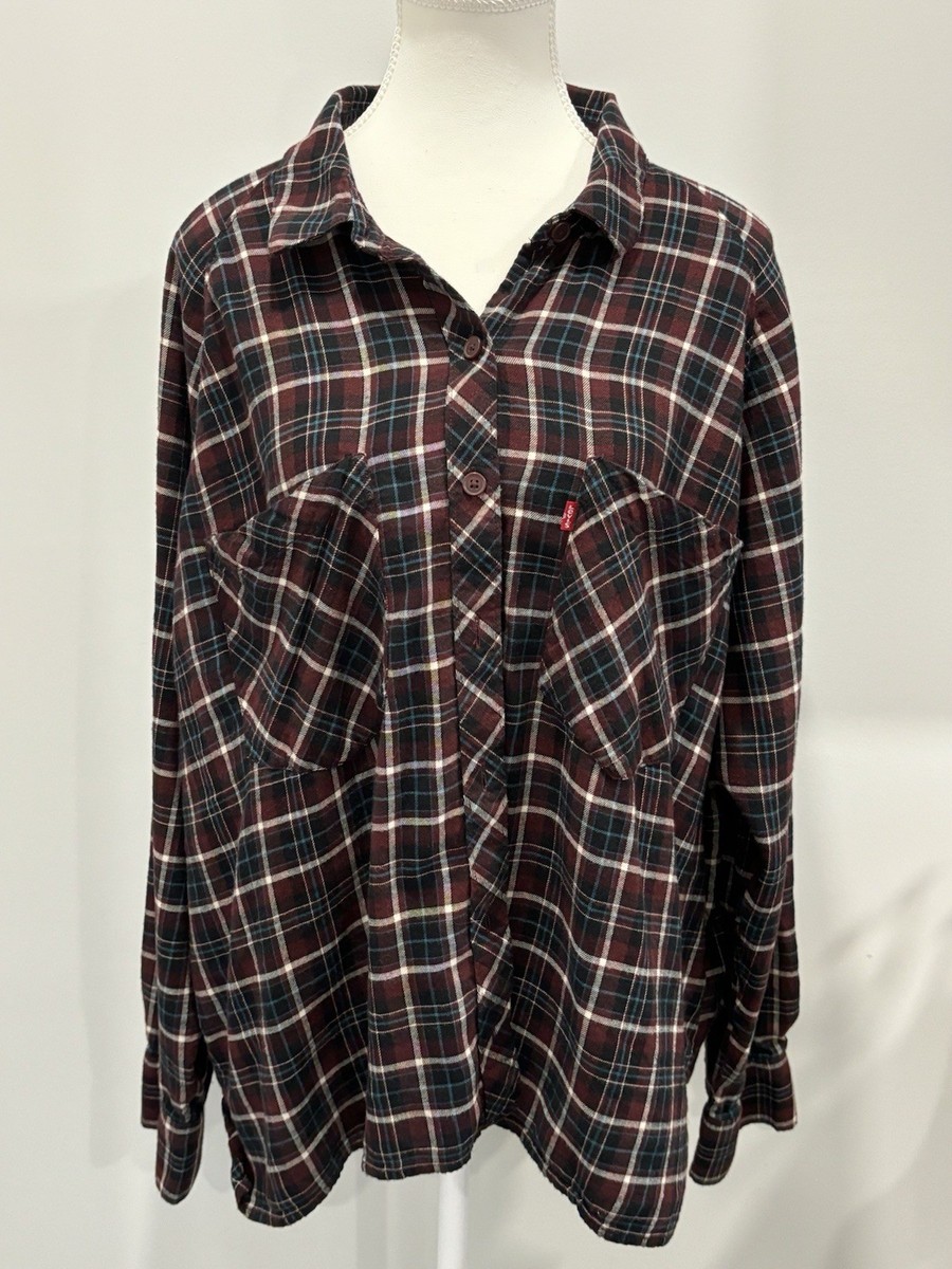 ろんろん Levi's Women's Harrison Raglan Plaid Size XL Fall Winter Boho