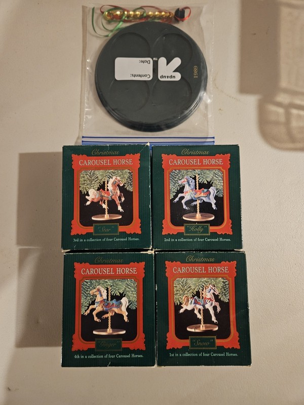 1989 Hallmark Christmas Carousel Horse Ornament Collection w/ Stand Full Set 
