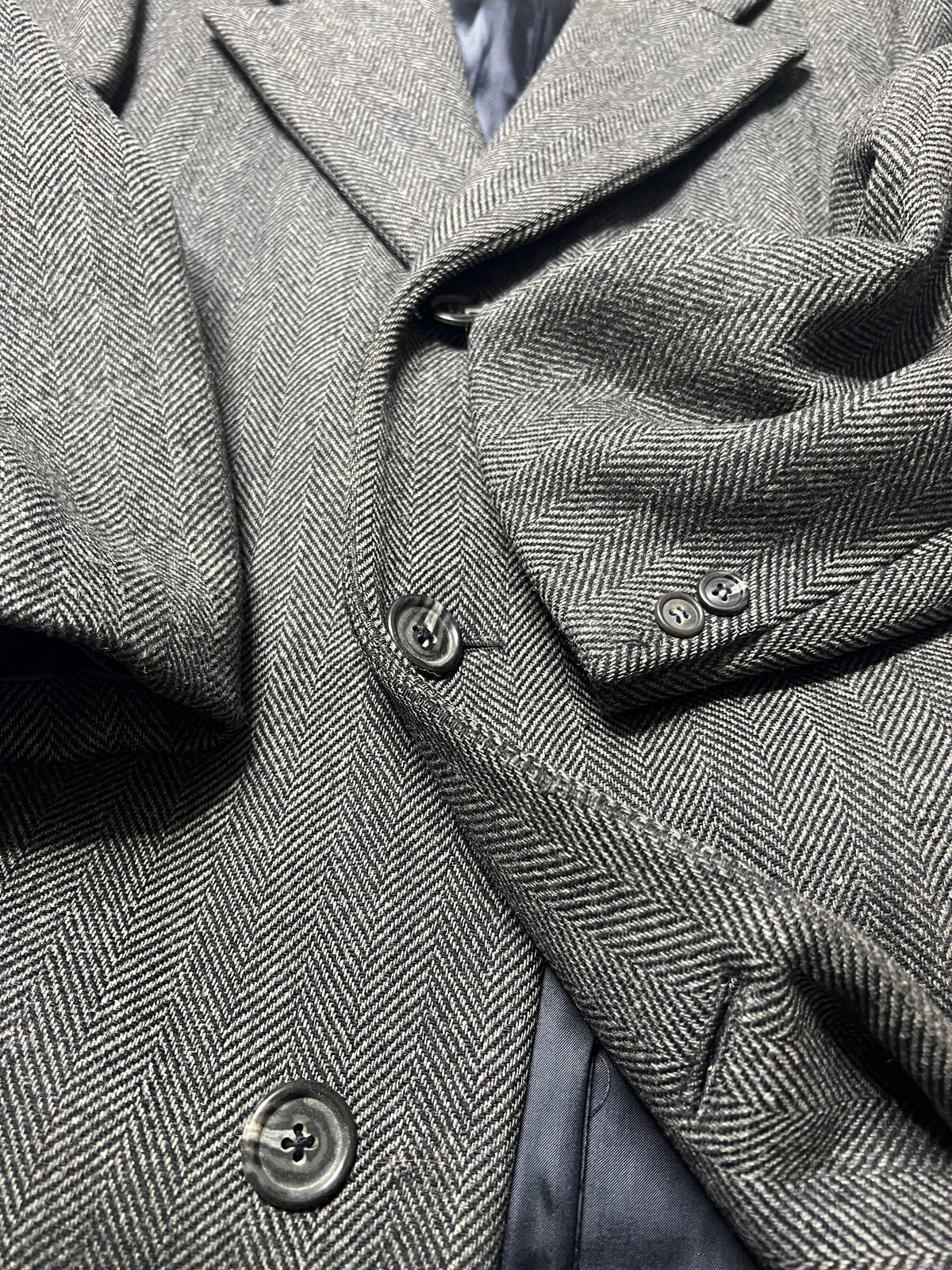 Vintage Hart Schaffner & Marx Coat Men L Gray Herringbone Wool Overcoat 80s USA