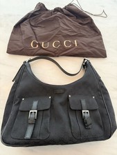 Gucci GG Black Canvas Buckle Pocket Hobo Shoulder Bag Vintage Y2K Pocketbook Lrg
