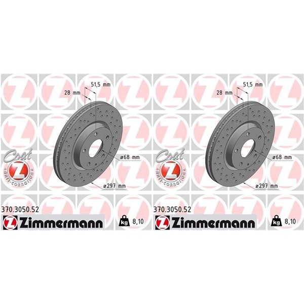2X Zimmermann Bremsscheiben Vorne 297Mm Gelocht InnenbelÜFtet Passend FÜR Mazda-image